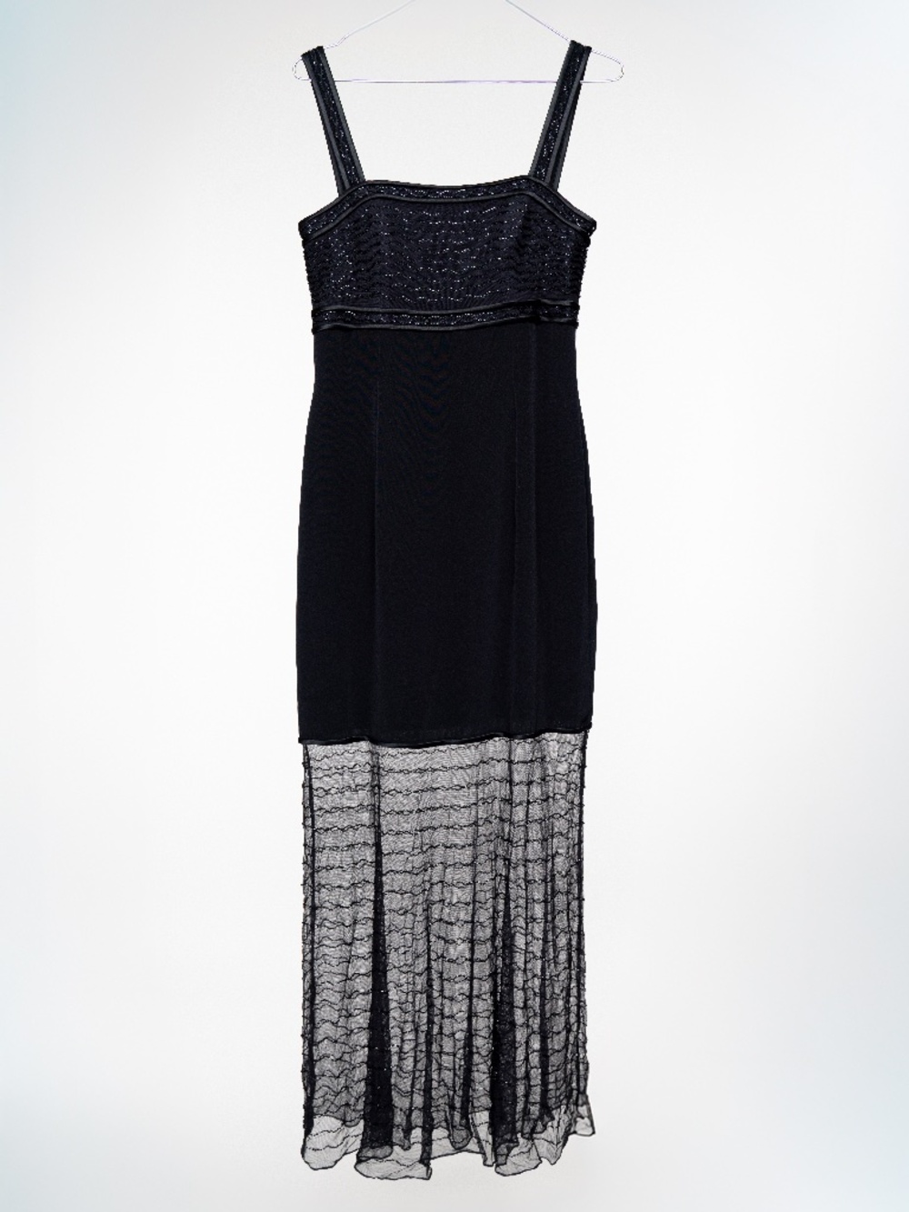 Vintage Liz Elana Whimsigoth Beaded Maxi Dress Black Sheer Illusion Size